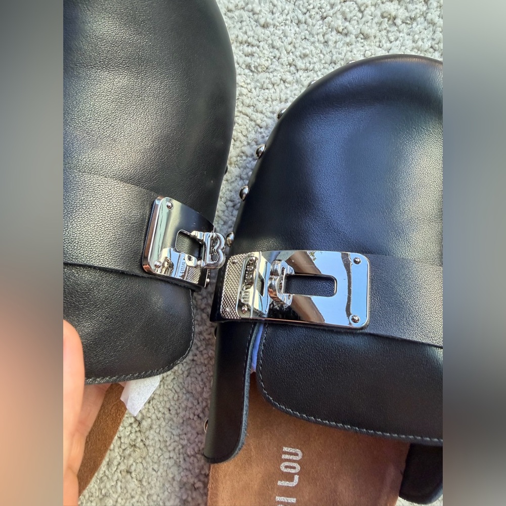 Bibi Lou Anthropologie Leather Studded Slip-On Loafer Mules NIB - Picture 13 of 14